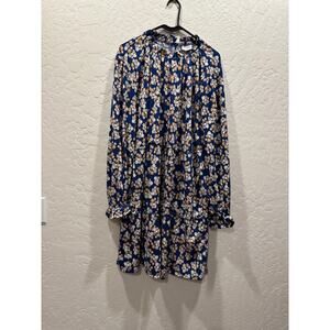 Lularoe Annabelle blue floral ruffled tiered long sleeve knee length dress, 2XL